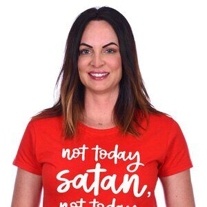 JH Design Women's Religious Christian Not Today Satan Red T-shirt